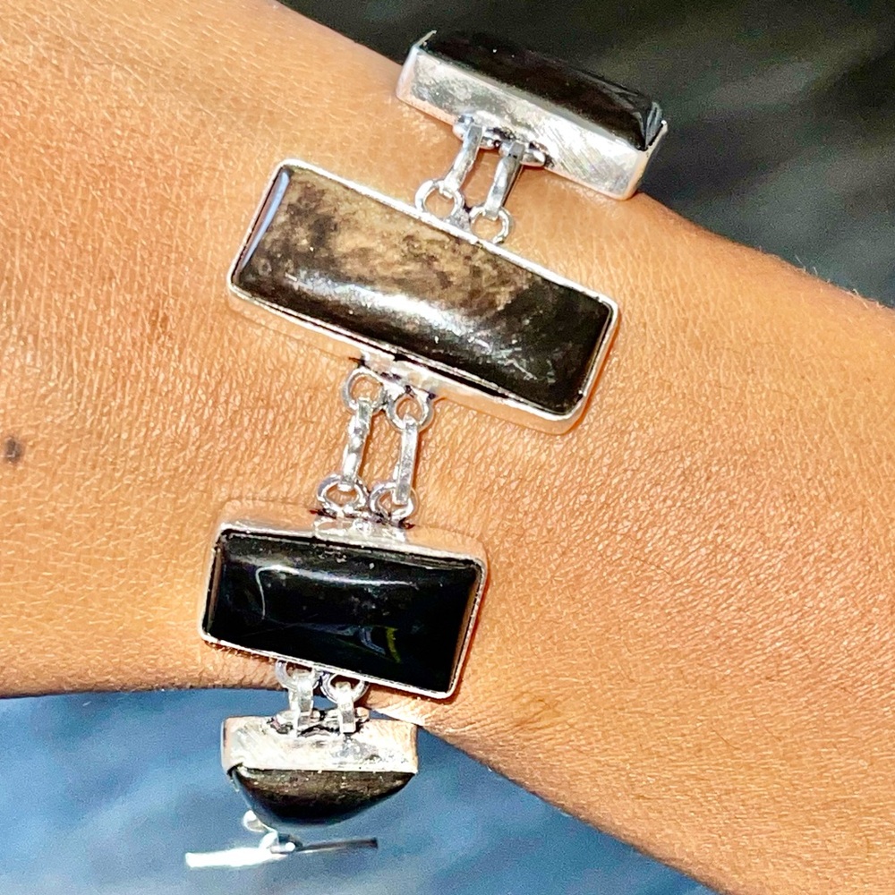 Black Sheen Obsidian Bracelet 6 1/2” - 8”